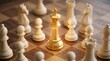 © Pathum Dilshan - Close up 3D chessboard with glowing solid gold king piece center