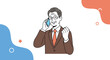 © Farhan - Successful senior businessman with glasses talking on a smartphone and making a triumphant fist pump celebration gesture.