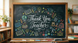 © Anwarul - Chalkboard with 'Thank You Teacher' and school doodles, isolated on transparent background.