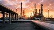 © Aqeela - A sprawling industrial complex with numerous large pipelines, towering processing units, and active flaring highlights energy production.