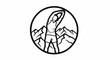 © yuan - Person stretching arms up in front of rocky mountain peaks within a circle