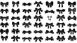© Biz Flare - Symmetrical grid of various black silhouette ribbon bows with different patterns and a pair of crossed keys in the center.