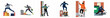 © Maya - Vector illustration set of police officers chasing suspects through urban alleys, featuring high-action scenes with obstacles, handcuffs, and dark city environments.