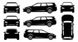 © Laskar - Station Wagon Car Silhouettes: Front, Side, and Top Views