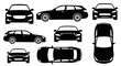 © Laskar - Set of car silhouettes from different angles: front, side, top, rear views