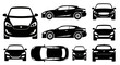 © Laskar - Set of Black Car Silhouettes: Front, Side, Top Views of Modern Sports Coupe