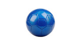 Shiny blue soccer ball with hexagonal panels, isolated on transparent background