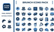 © Pixel_Forge - Brunch and Cafe Meal outline icon set. Featuring waffle, cereal bowl, juice, sandwich, and avocado toast symbols. Editable stroke vector icons for morning bistro and brunch restaurant design.
