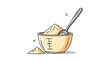 © Earlene - Ceramic bowl filled with a heap of beige flour or protein powder including a metal spoon for measuring ingredients in a cooking scene.