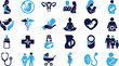 © FahimBD - Collection of gardening and planting icons with people hands and tools.
