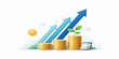 © MOHAMMADELIUS - Financial Ascent: A visual representation of financial growth, showcasing stacks of gold coins increasing in height, a growing sprout, and upward-pointing arrows symbolizing progress.