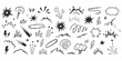 © md - An energetic collection of hand-drawn comic book style elements featuring explosions, bursts, lightning, and speed lines.