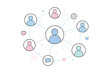 © mr - Network of interconnected individuals and a system with varied communication icons Vector