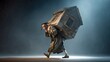 © ELENA AI - A young man in a graduation gown struggles with a massive stone house on his back. Symbolizes the crushing weight of student loans and housing costs for graduates.