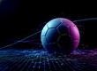 © mockup background - Glowing modern soccer ball with energy effect on digital grid background