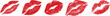 © Parul - Set of red lipstick kiss marks with varied realistic lip prints isolated on light background for bold graphic design. Grunge textured smudge impressions ideal for beauty branding, posters, packaging,