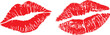 © Parul - Set of red lipstick kiss marks with varied realistic lip prints isolated on light background for bold graphic design. Grunge textured smudge impressions ideal for beauty branding, posters, packaging,
