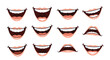 © Muqtadir - Set of twelve diverse cartoon mouth illustrations showing various expressions of laughter joy and excitement with teeth.