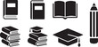 © Shanta Islam - A collection of black silhouette icons representing books a pencil and graduation high-quality