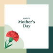 © MdNazmul - Minimalist Happy Mother's Day Greeting Card - Elegant Red Carnation Flower Illustration with Modern Abstract Geometric Background - Square Floral Vector Template for Social Media and Print