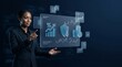 © pithak - African American businesswoman analyzing financial data on futuristic holographic interface display