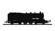 © mian - Steam locomotive silhouette represents classic rail transport travel and industrial heritage on a plain white background with ample copy space for graphic design needs and creative projects.