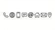 © AsimRazzaq - A row of black outline icons representing various contact methods and communication symbols on a white background.