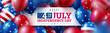 © PixaFlow - Happy 4th of July poster.USA independence day celebration with many american balloons flag and Bokeh lights.USA 4th of July promotion advertising banner template for Brochures,Poster or Banner
