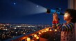 © SashaMagic - Child Stargazing from Balcony with Toy Telescope