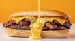 © retirementfun - Delicious melted cheese blanketing savory thinly sliced grilled steak strips served hot on a toasted bread roll for a hearty meal, ready to eat, sub, junk food