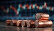 © AndyAziz - Stacked copper coins and a stock chart in the background, symbolizing financial growth, investment, and economic trends