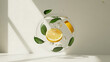 © Aleena  - A refreshing glass sphere with lemon slices and green leaves floating in water