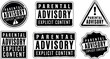 © DesignVectX - Black and white parental advisory explicit content label vector set with varied shapes