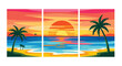 © hadi - Tropical Beach Sunset Triptych Illustration with Palm Trees