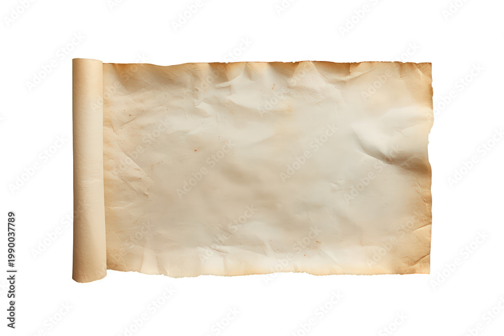 Old scroll with rough edges and creases, displaying an aged and antique ...