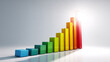 © k-studio - Rising colorful bar chart with bright sun flare symbolizing economic boom and success
