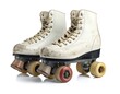 © Jalan - Vintage white roller skates with worn laces and wheels