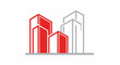 © skakter24 - Buildings icon set with red and gray outline towers representing urban growth and city skyline design