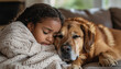 © hana22 - Sad child girl cuddling dog at home, comfort, support and emotional bonding concept