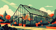 © Oktaviyuri - Vibrant greenhouse bursting with life, bathed in sunlight, showcasing a rich collection of thriving plants and lush greenery in an outdoor setting