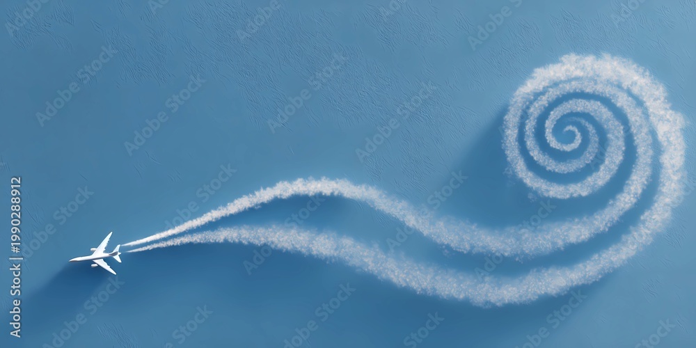 Stock-Illustration „White condensation trail from airplane floats ...