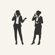 © Dzikrul Husnani - Silhouettes of two businesswomen talking on mobile phones, professional female colleagues standing and communicating in a business setting.