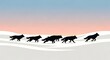 © Arif - A pack of wolves silhouetted as they run across a snowy landscape under a pastel sky