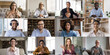© fizkes - International virtual collaboration. Multiethnic team of diverse gender age business people from different countries communicate by group videocall united with remote work on project at online meeting