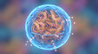 © OfficeFocus - 3D blue cell nucleus chromatin DNA strand biology science medical research render