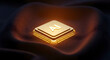 © IBHGOLD - Glowing Gold AI Microchip on Dark Background, Artificial Intelligence Processor for Machine Learning and Future Technology Computing Hardware