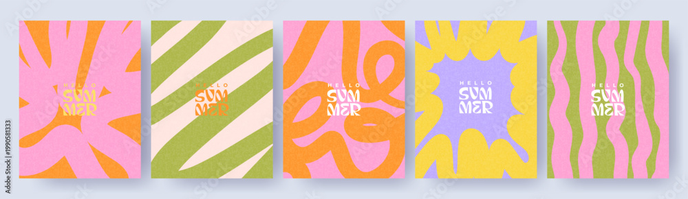 Creative concept of summer bright and juicy cards set. Modern abstract ...