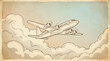 © Sinta - Vintage style illustration of a propeller airplane flying through clouds