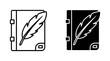 © Tushar - Feather Quill and Open Book Icons, Writing and Literature Symbols, Creative Storytelling and Education Graphics, Black and White Vector Set