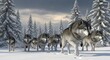 © AliRumi - A pack of wolves walking through a snowy forest during winter.